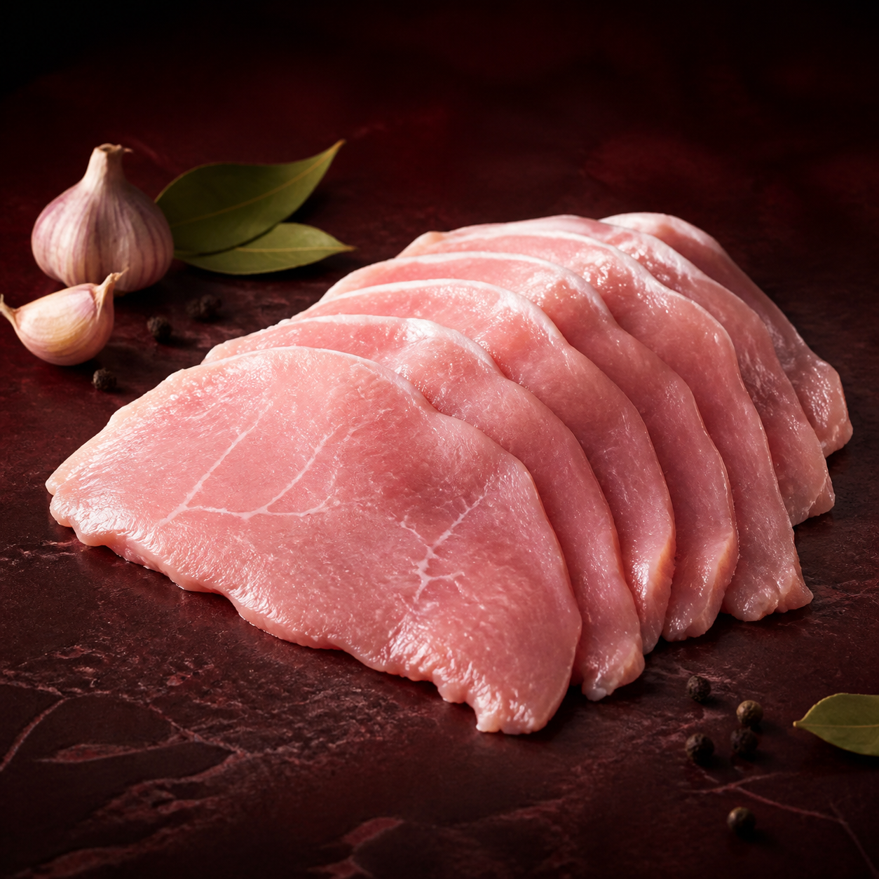 Bifanas de carne fresca finamente laminadas